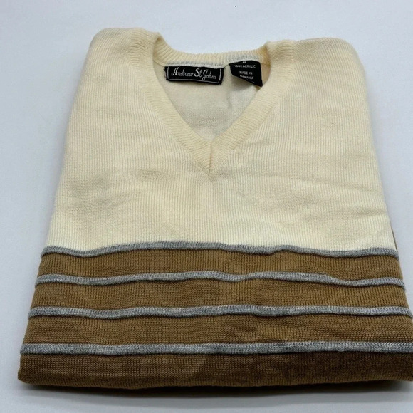 Vintage Andrew St. John Brown and Cream Sweater Acrylic Medium - Picture 6 of 6